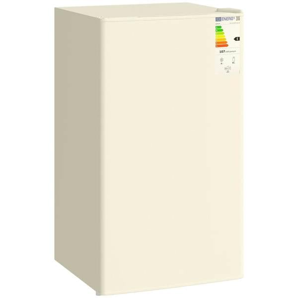 Beige under-counter mini refrigerator with front door