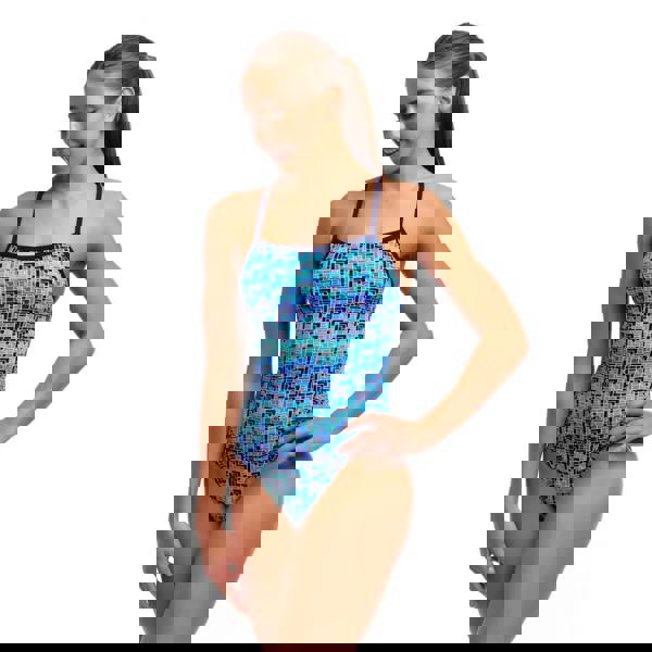 Funkita Jack Stack Single Strap Swimsuit in blue with green pattern and navy trim