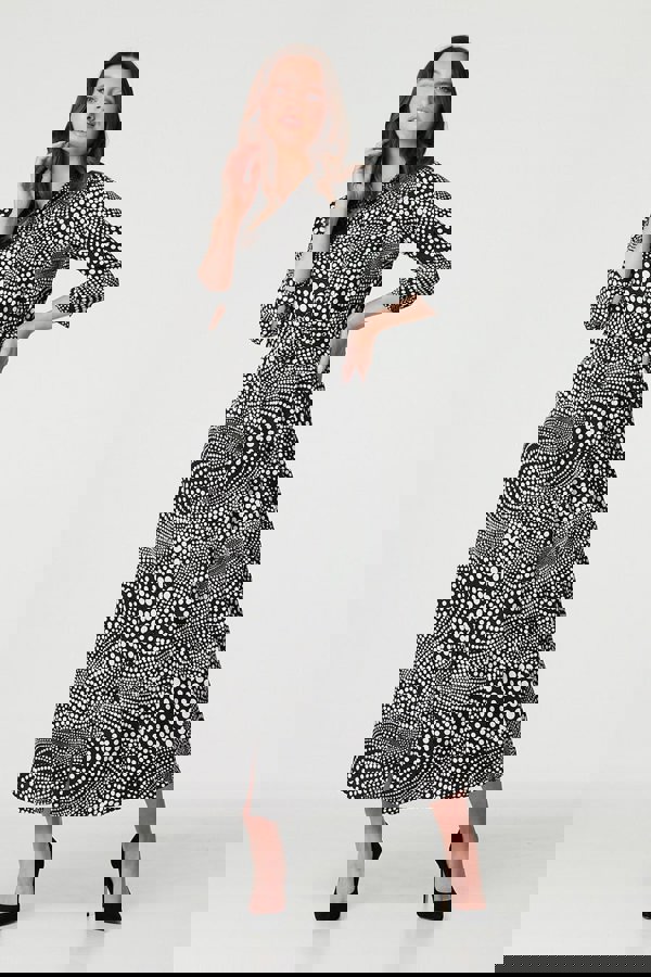 Black | Dotty Print 3/4 Sleeve Shirt Dress