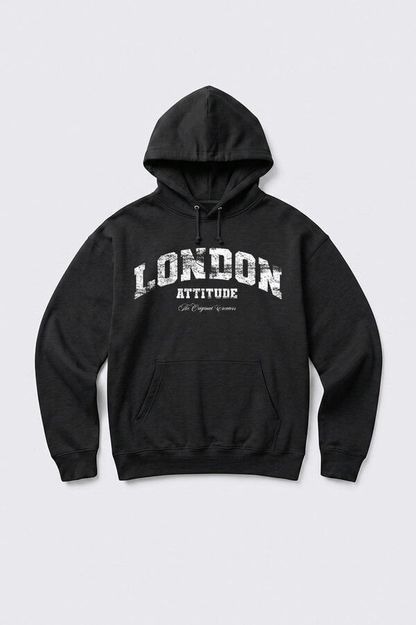 London Attitude Relaxed Fit Collegiate Graphic Hoodie in White