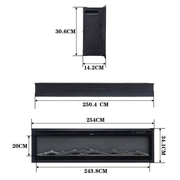 100 Inch Electric Fireplace with Remote 12 Flame Colours 1800W Living and Home