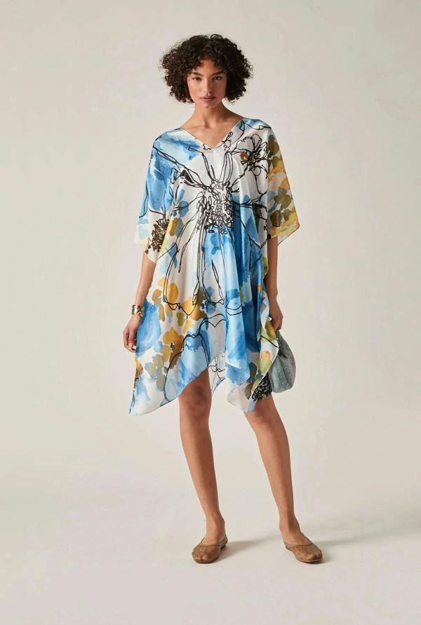 James Lakeland Blue Floral Sketch Kaftan