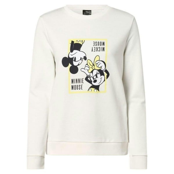 Onomato! Women's Mickey & Minnie Mouse Jumper 100% Cotton French Terry Size M White