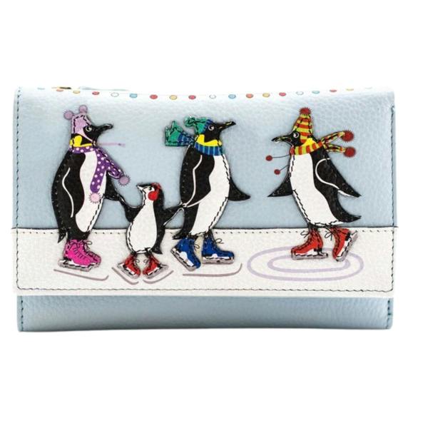 Mala Leather Chille Skating Penguins Tri Fold Purse