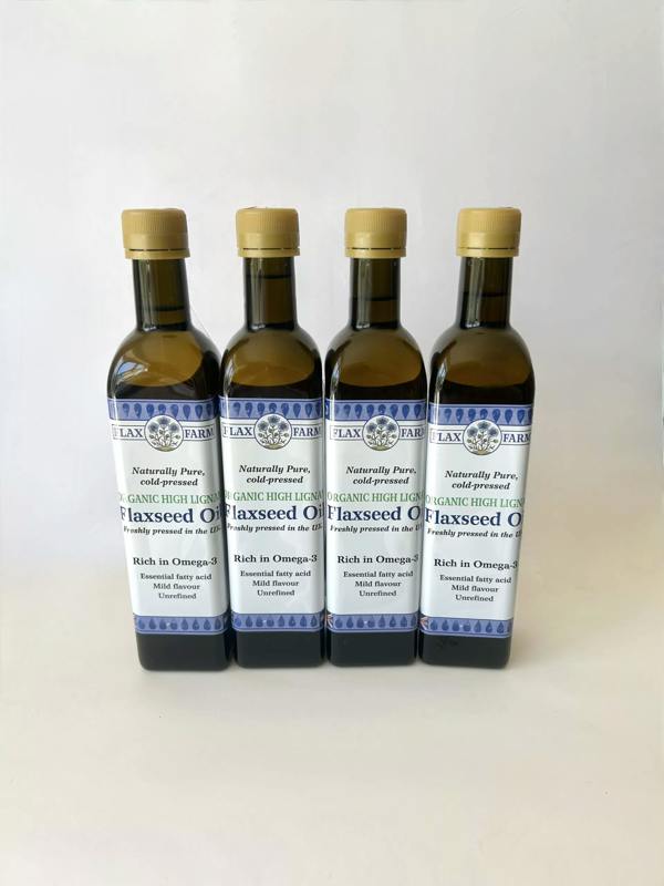 4 x 500ml Cold Pressed Organic HIGH LIGNAN Flaxseed Oil