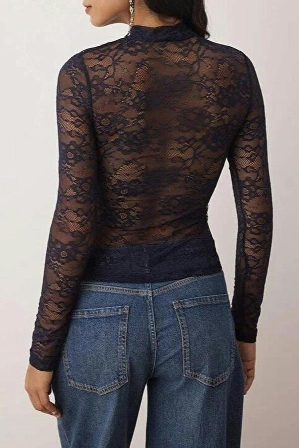 WOVCOR High Neck Lace Party Unlined Blouse