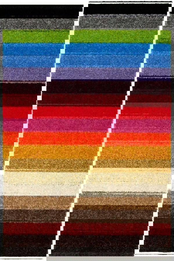 Machine Washable Stripe Design Mat Rug in Multicolour