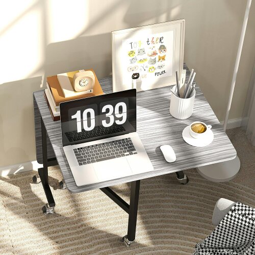Wyld Haus Neseva Wooden Grey Wood Effect Drop Leaf Dining Table With Wheels Seating 6