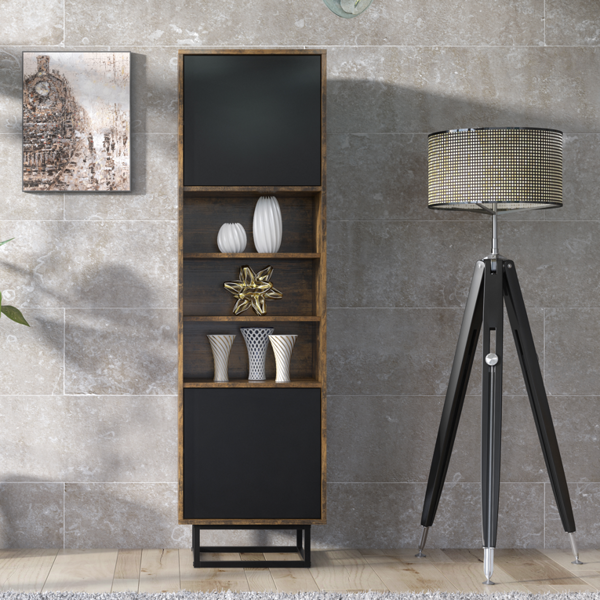 Mex Furniture 175cm Industrial Loft Retro Oak Display Cabinet