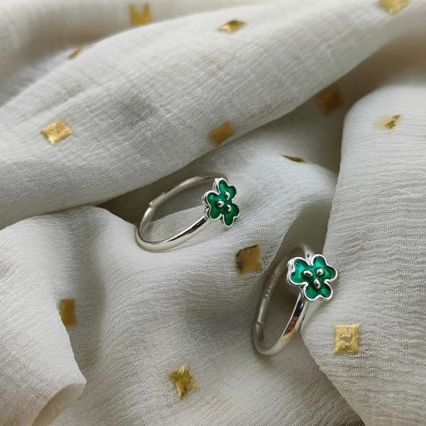 Green Floral Silver Toe Ring