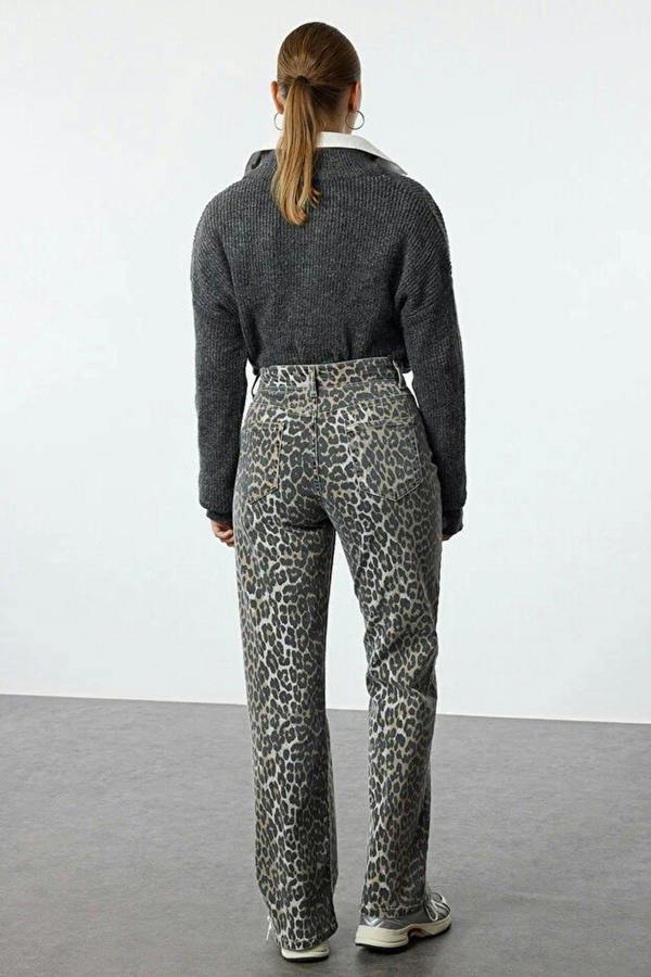 WOVCOR Leopard Print High Waist Wide Leg Jeans