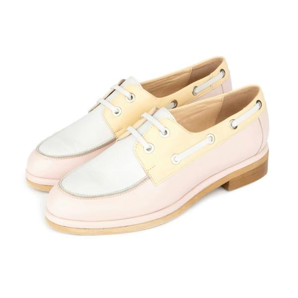 Embassy London Boatie - Yellow & Cream & Pink - Women's Leather Boat Shoe