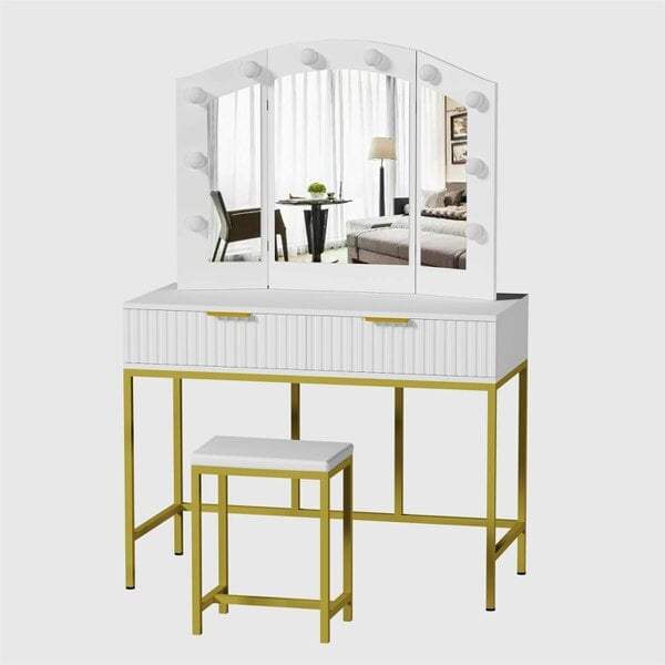 Kosy Koala White Dressing Table with LED Lights Mirror Drawers Vanity Makeup Stool Desk Set