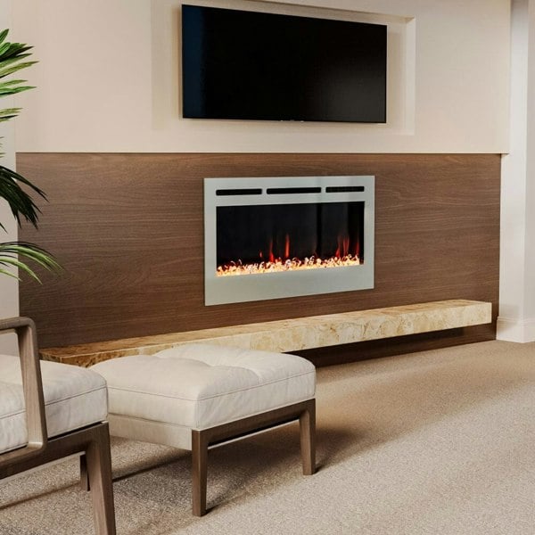 12 Flame Colour Electric Fireplace with Safety Protection White Wall Mounted Fires Living and Home