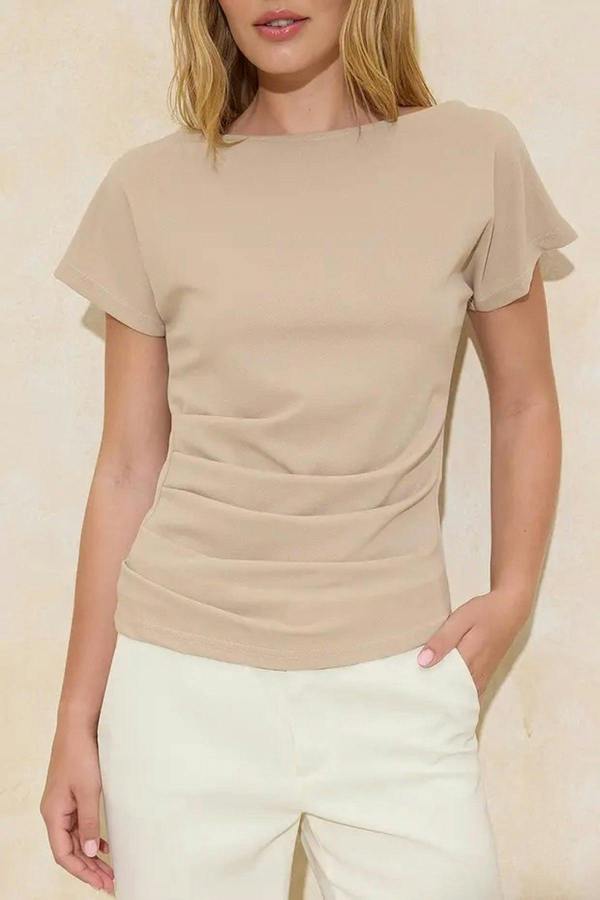 WOVCOR Boat Neck Scuba Crepe Knit Blouse