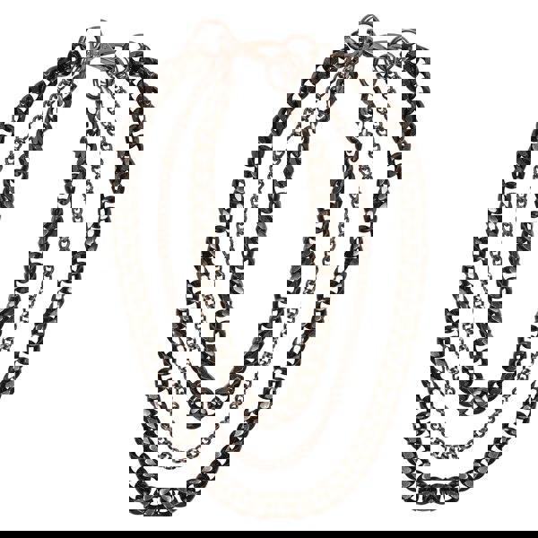 Set of three aluminium and metal chain necklaces on a white background