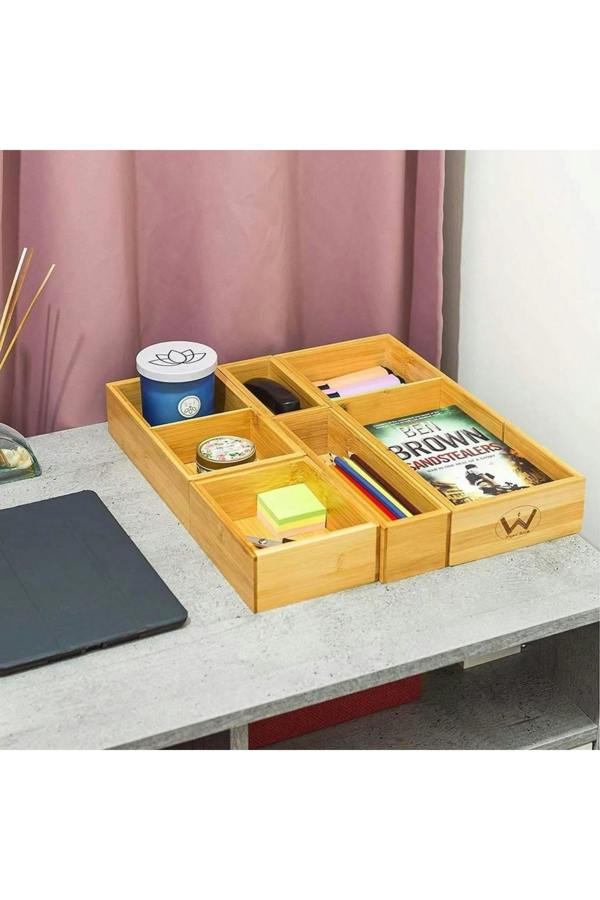 Dyzi 5 Piece Bamboo Drawer Organiser with Adjustable Compartments