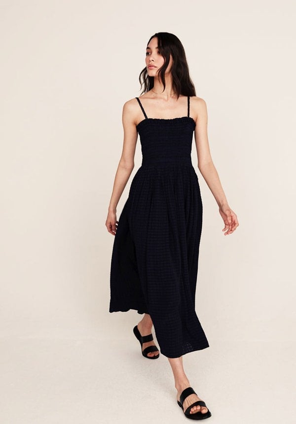 Annie Check Midi Dress in Navy