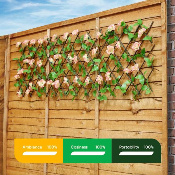 Gardenwize Solar Garden Trellis – Pink Flower Trellis with LED Lights