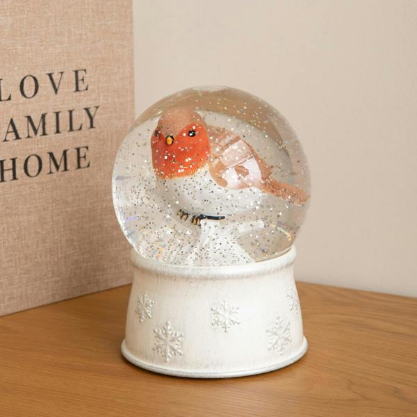 Samuel Alexander 18cm Dual Powered Robin Christmas LED Water Spinner Snow Globe with Warm White Lights