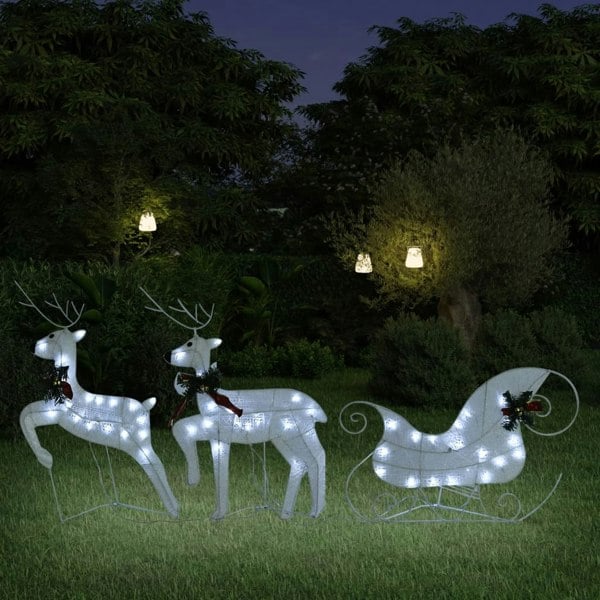 Berkfield Reindeer & Sleigh Christmas Decoration 60 LEDs Outdoor White