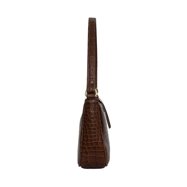 Assots London 'ZARA' Tan Croc Real Leather Baguette Shoulder Bag