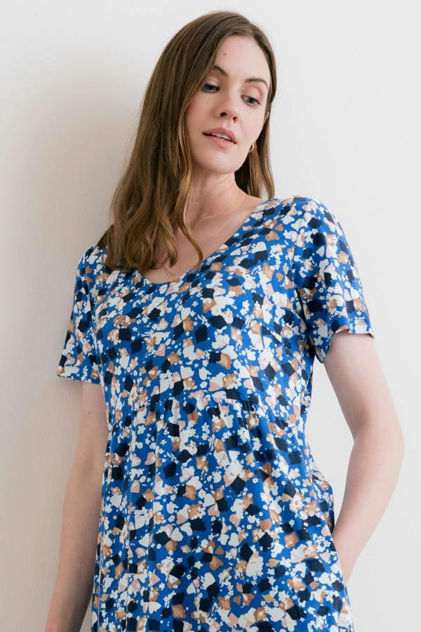 Lily & Me Festival Printed Organic Cotton Jersey Dress Cobalt