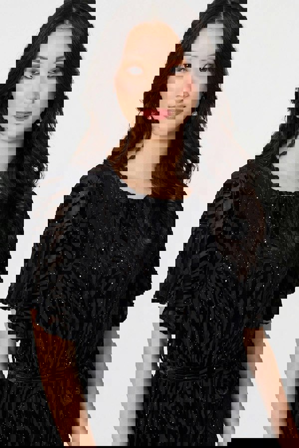 Black | Sparkly Textured Knee Length Dress