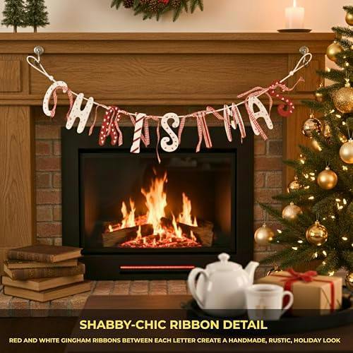 7cm Red & Cream Wooden Christmas Garland with Festive Patterned Letter Banner image 7