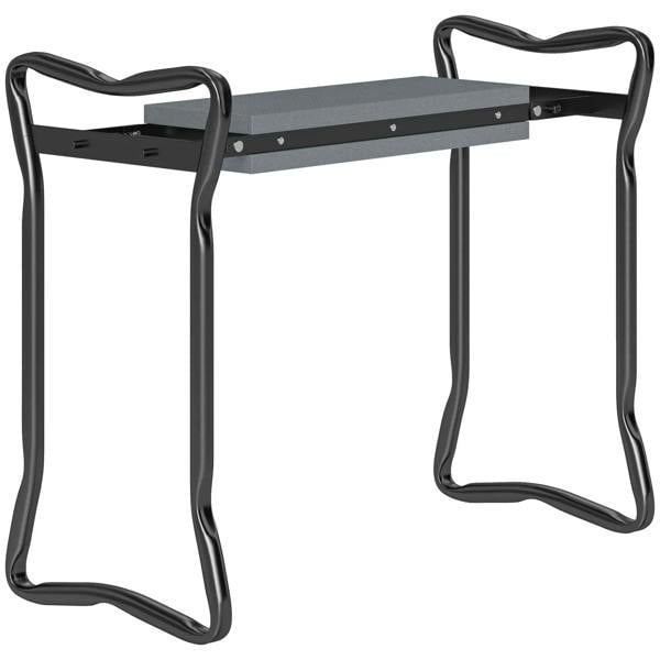 Foldable garden kneeler seat bench with grey support frame and black handle grips