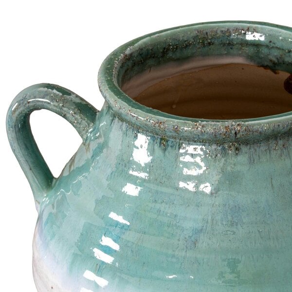 Wyld Haus Rustic Ombre Turquoise Blue and Sand Glazed Ceramic Vase with Handles