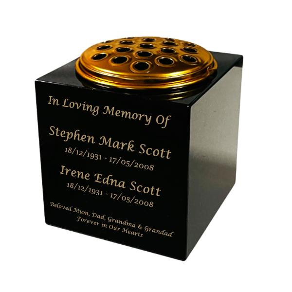Memorials Direct Granite Memorial Vase for Two Names, Free Personalised Gold Engraving, Solid Granite