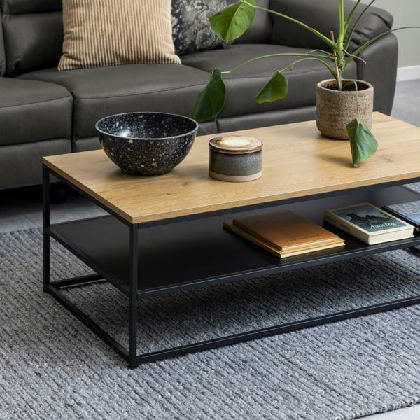 Furniture To Go Gila Coffee Table with Open Shelf in Oak & Black