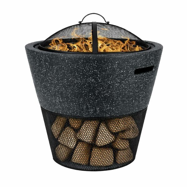 Gardenwize MGO Round Firepit BBQ with Log Storage – 2-in-1 Outdoor Fire Bowl & Grill