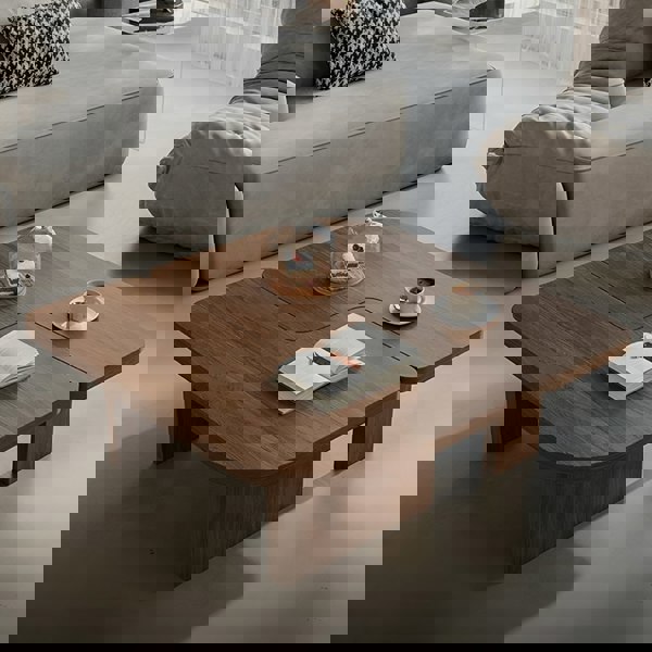 Helios Square Coffee Table Set, Black & Walnut-Weilai Concept-Weilai Concept