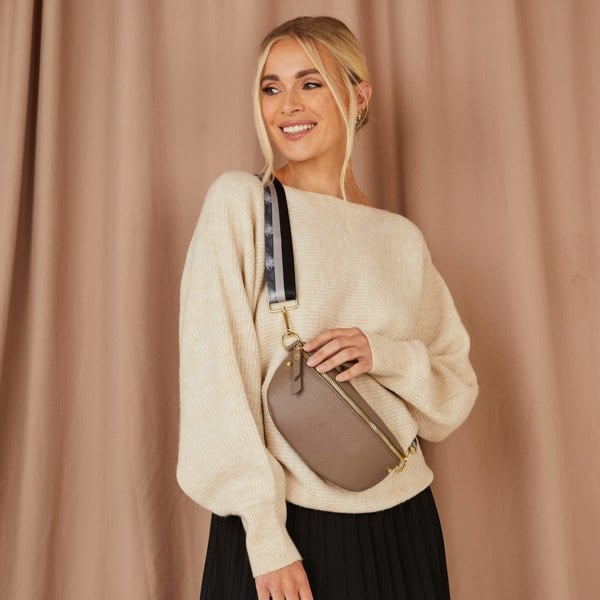 Elie Beaumont Sling Bag - Mink Grey with Python Stripe Strap