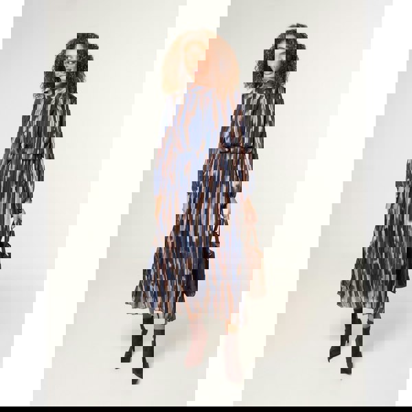 Blue Vanilla High Neck Printed Dress With Elasticated Waist