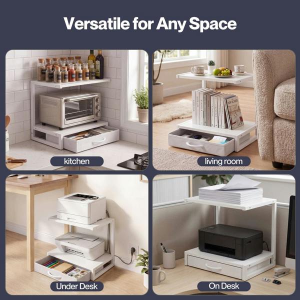 Levede Printer Stand With Drawer 2 Tier Desktop Storage Shelf Office Table Steel