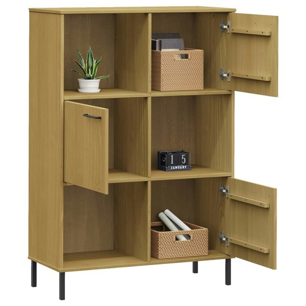 Berkfield Bookcase with Metal Legs Brown 90x35x128.5 cm Solid Wood OSLO