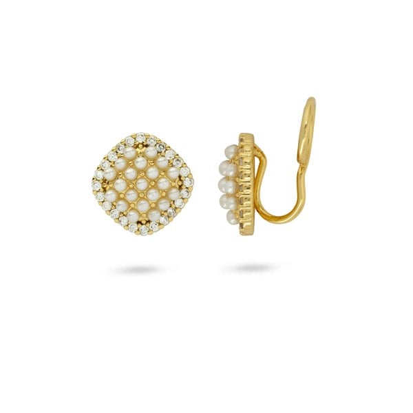 Gold Trip Pearl Square Clip On Earrings