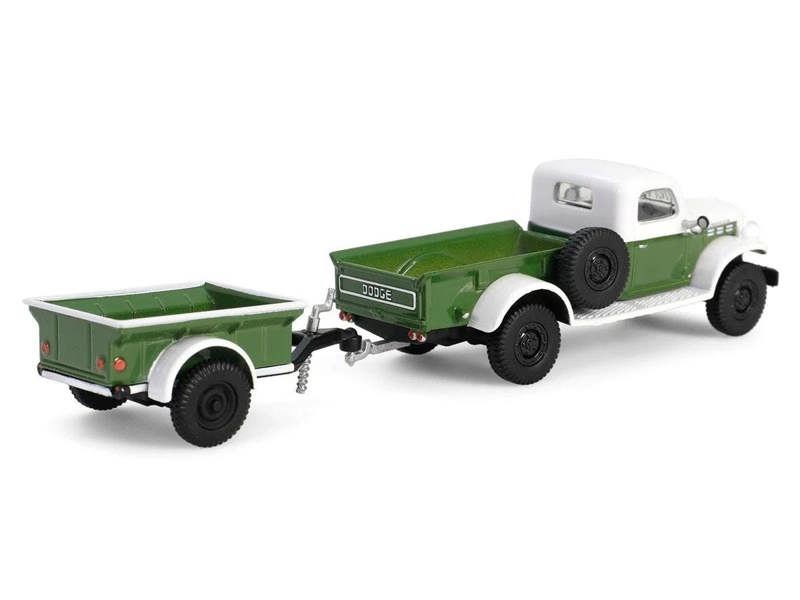 MCSlots 1950 Dodge Power Wagon With 1/4 Ton Cargo Trailer 1:64 Scale Greenlight 32320A
