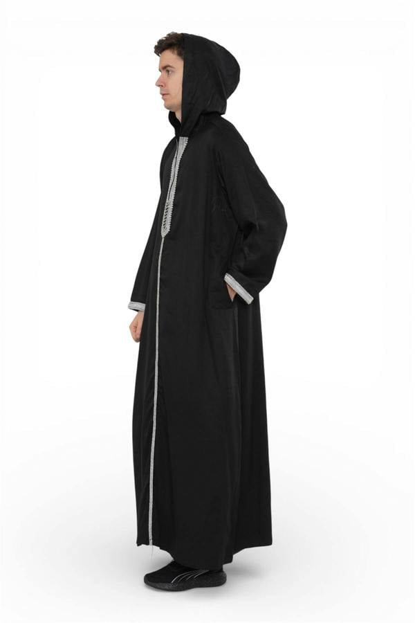 Infinity Leather Men's Hooded Moroccan Embroidery Djellaba Islamic Jubba Robe Eid Ramadan Thobe