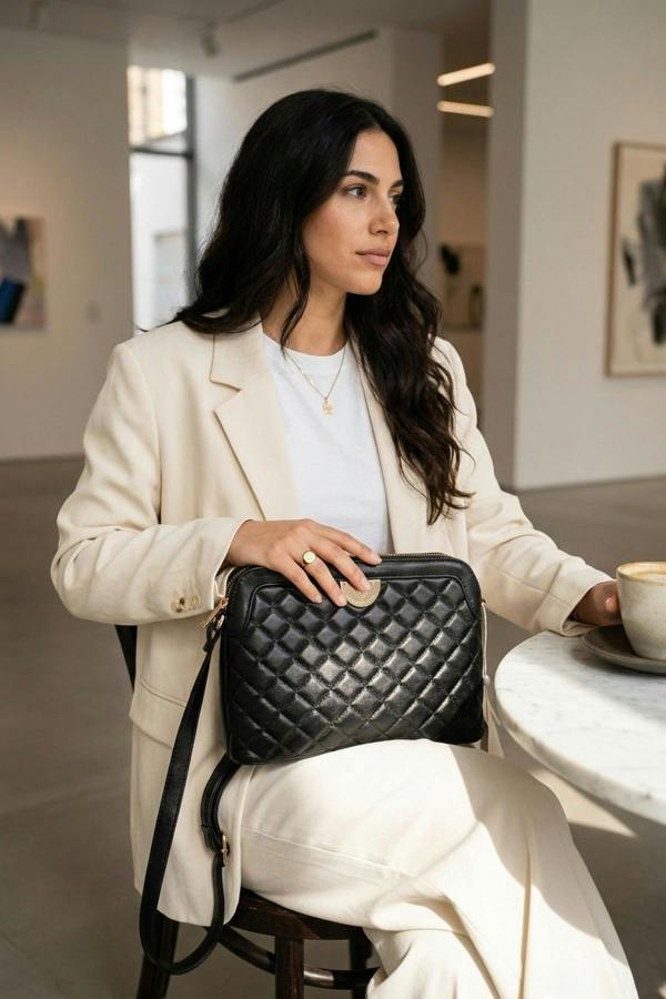 Constance Quilted Frame Crossbody Bag - Black