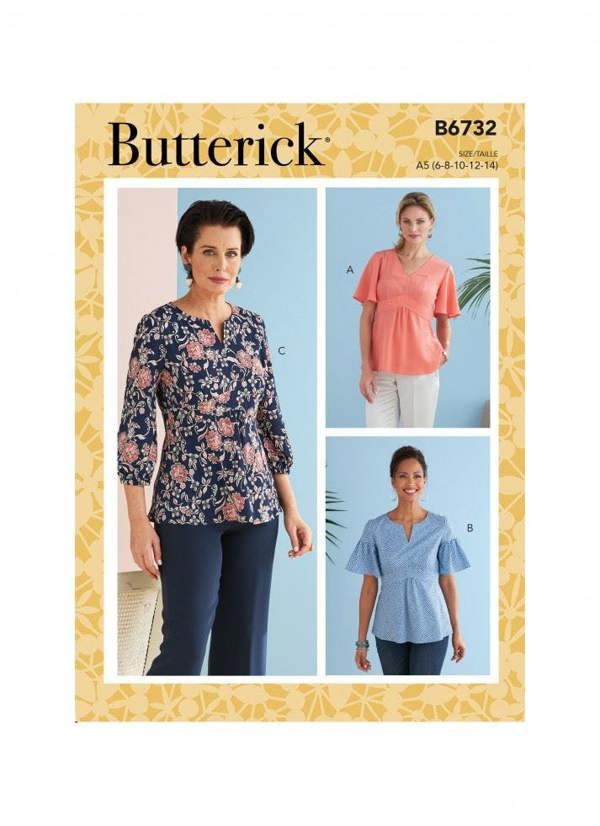 Butterick Sewing Pattern 6732, Tops for Women, A5 (6-8-10-12-14) - Easy
