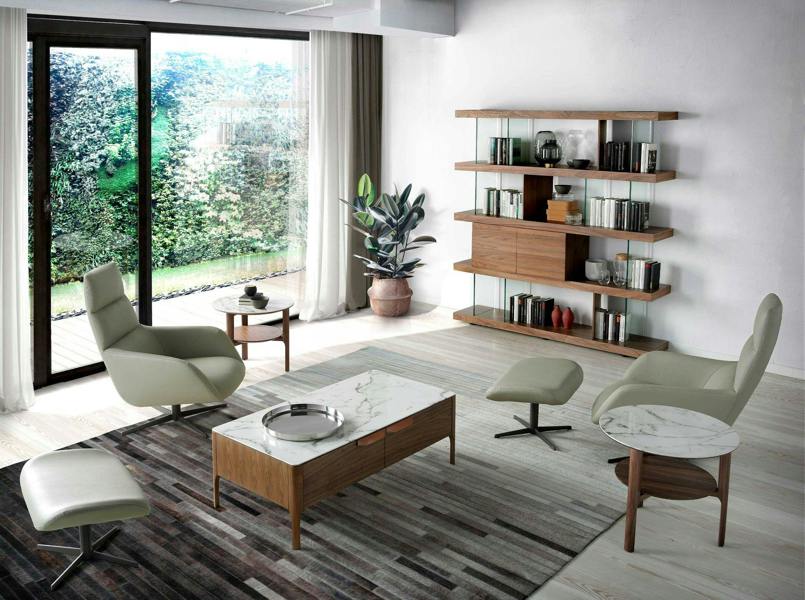 Angel Cerdá Porcelain Marble and Walnut Round Corner Table 2047
