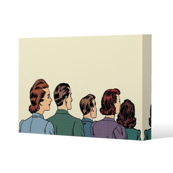 Benjamin Tate Design A crowd of spectators stand back retro style pop art Slim Style Canvas Print  50x60cm , 15mm Slim Real wood.