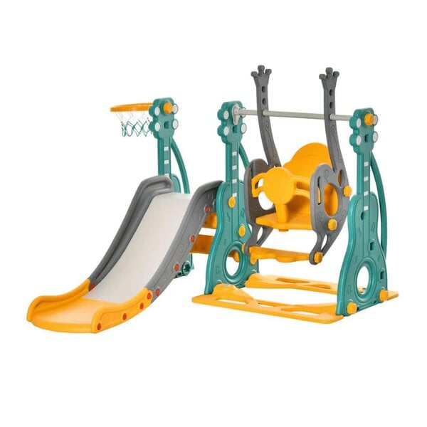 HOMCOM 3 in 1 Kids Swing and Slide Set Activity Centre with Basketball Hoop - 331-015