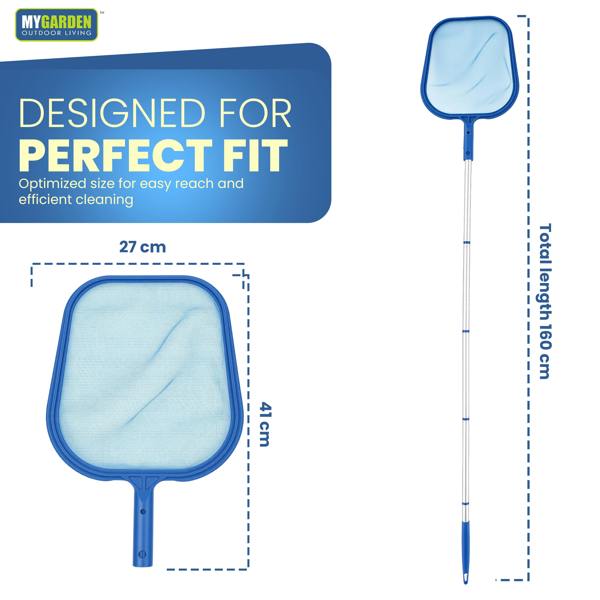 My Garden Outdoor Living Swimming Pool Leaf Skimmer Net with Fine Mesh, 160cm Long Swimming Nets with Durable Aluminium Handle for Leaves & Debris