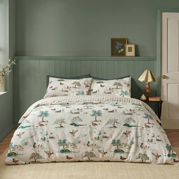 Catherine Lansfield Brushed Mallards Cotton Reversible Duvet Cover Set Cream