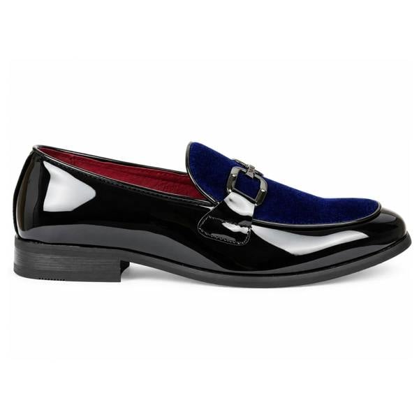 Dolcetto Men's Velvet Patent Slip-On Dress Loafers - Navy
